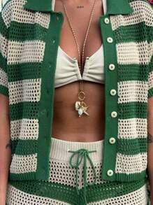 Ensemble 2 pièces DEEKA, nouveau style européen et américain pour le printemps et l'été : polo manches courtes tricoté doux et délicat, avec short taille haute