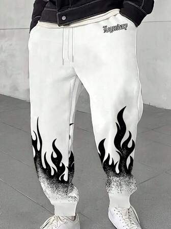 Sportbyxor med 3D-flamtryck, unisex, fitnesslöpning, casual, high street-byxor, ny höstkollektion 2025