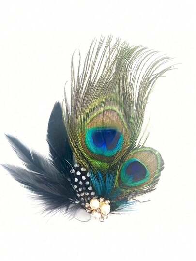 1 st strass och hårspänne med konstgjorda påfågelfjäder, vintage fjädersmycken, huvudbonad, elegant accessoar för framträdanden, bröllop, bal, alla hjärtans dag-accessoarer