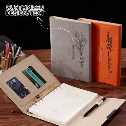 Caderno personalizado com nome - Caderno de folhas soltas personalizável - Conjunto de diário vegano A5 personalizado com caneta combinando - Presente de agradecimento de fim de ano, formatura, presente de novo emprego - Presentes para professores, agenda para professores, materiais de escritório, presente de papelaria, agenda de viagem, materiais escolares, volta às aulas