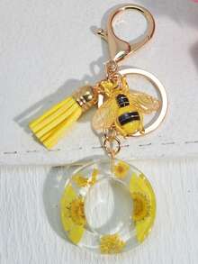 1 件首字母钥匙扣，带粉色可爱雏菊干花，女孩/女士包包吊坠装饰，带流苏配饰背包，适合学校汽车配饰哥特 Y2k - 黃色 - 查看 18