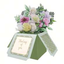 1 Handmade 3D Floral Pop-Up Card With Envelope - Thoughtful "Thinking Of You" Paper Bouquet Card, Perfect For Birthdays, Anniversaries, Thank Yous, Christmas And New Year Invitations - Green Geometric Design With White Roses, Pink Daisies And Purple Accents, Gift Card - màu xanh lá - Xem 6