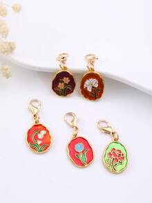 1pc Metal Flower Card Alloy Enamel Pendant Tulip Rose Colorful DIY Keychain Accessory Car Accessories Bag Charm Backpack For School - Multicolor - View 3
