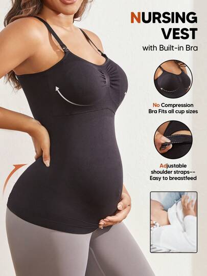 Maternity Solid Color Elastic Fitted Camisole, Simple Daily Match