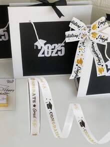 2.2CM/1CM Wide 5Yards Graduation Ribbon, Black/White Ribbon Congratulations Graduation Ribbon ,Gift Wrapping Flower Packaging-Packaging Decoration - Multicolor - View 2