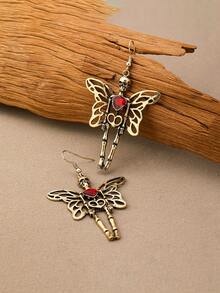 1 对哥特式复古夸张心形骷髅骨天使翼个性万圣节耳环，适合女士情人节、妈妈、母亲节、礼物