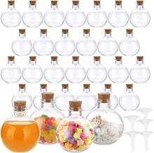Paquete de 30 botellas de plástico con tapón de corcho de madera, frasco pequeño para decoración, botella de almacenamiento redonda, tarro decorativo para arena, caramelos, manualidades DIY, tarro para Halloween y cumpleaños - Multicolor - Ver 1