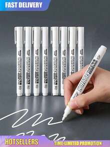 1pc/5pcs/12pcs White Long Lasting Markers, Oil-Based Waterproof Tyre Graffiti Pens, School, Art, Artwork, Back To School Supplies - Black and White - View 1