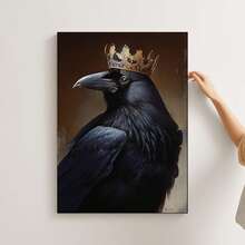 1 pieza Impresión artística del cuervo con corona enmarcada, arte gótico, decoración de pared, obra de arte gótica para dormitorio, sala de estar, arte 2D, póster decorativo estético - Ideal para el hogar, dormitorio, gimnasio, bar, cafetería, arcade o pared de la sala de estar - Regalo de arte moderno - Enmarcado - Ver 1