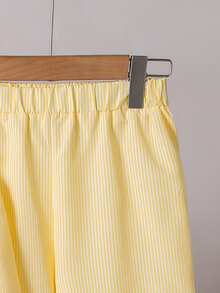 Left Mama Girls Sweet Adorable Striped Bow Long Sleeve Top And Straight Pants 2pcs/Set, Spring/Autumn