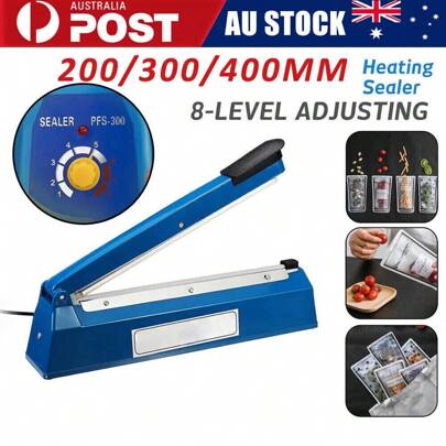 200/300/400mm Impulse Heat Sealer Sealing SAA Machine Electric/Plastic Poly Bag,Preserve Snacks, Meat & Groceries Easily