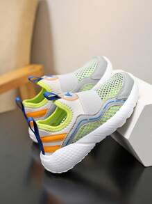 Children's Lightweight Sport Shoes, One Touch Slip-On Design, Breathable & Comfortable, Shock-Absorbing Toe Cap, Suitable For Casual, Sports, Daily Wear, Spring/Autumn