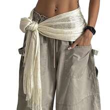 Women Belly Dancing Outfits Hip Hop Solid Colors Tassel Hip Scarf Wrap Skirt For Party Nightclubs Rave Costume - 白色 - 查看 6