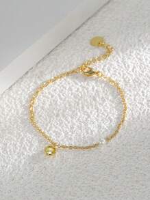 Charm-In 1 Peça Pulseira Elegante e Minimalista de Charme Redondo Pequeno Banhada a Ouro 18K, Presente de Moda para Mulheres, Dia dos Namorados