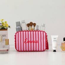 Customized Embroidered Striped Tassel Cosmetic Bag, Personalized Embroidered Name Organizer Pouch, Zipper Makeup Bag, Travel Toiletry Bag, Travel Essentials, Multi-Functional, Decorative, Lettering, Fashion, Modern, Colorful, Cute, Casual, Customized, Personalized, Unique, Custom-Made, Ideal Gift For Him, Ideal Gift For Her, Customized Children's Bags And Luggage ,Travel Organizer - Multicolor - View 20