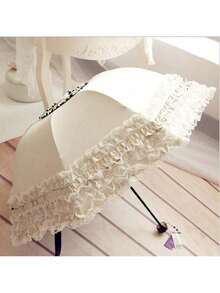 Lace Windproof Folding Sunny And Rainy Umbrella Ultraviolet-Proof Anti Sun UV Protection Parasol Umbrella - trắng - Xem 2