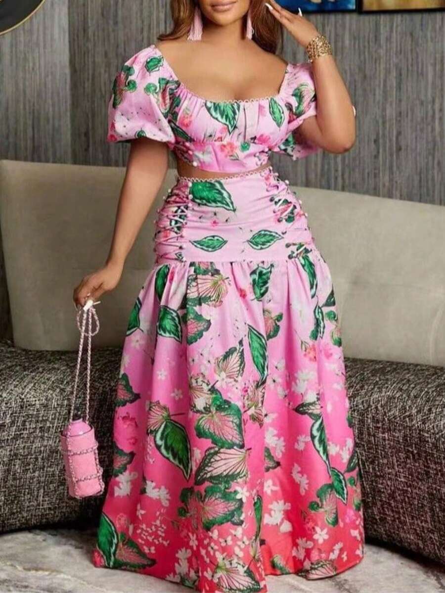 Women's Fashion Casual Print Two Piece Set Dress