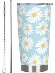 20 OZ Stainless Steel Insulated Tumblers With Lid, Travel Coffee Mug Tea Wine Cups Water Bottle Sport Gifts For Women - Blue White - 查看 1