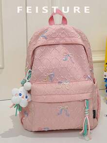 1 pieza Mochila con estampado de mariposa FEISTURE, mochila escolar de gran capacidad para estudiantes de secundaria/preparatoria/universidad - Rosa - Ver 2