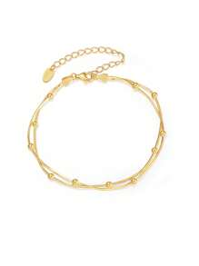 1pc S925 Sterling Silver Double Layer Snake Bone Chain Beaded Bracelet, Fashionable Accessory Suitable For Daily Wear, Travel And Parties