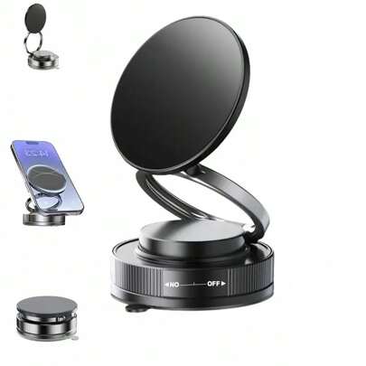 [强磁手机支架] 超强磁车载手机支架 - 车载手机支架 - 360 度旋转 - 机械真空吸盘 - 适用于所有手机、汽车/健身房/镜子/光滑表面