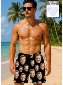 Pantaloncini da spiaggia personalizzati da uomo con stampe divertenti di ritratti, bambini, animali domestici, cartoni animati, temi vacanzieri