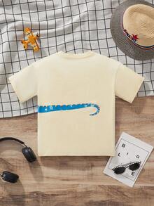 1 Áo thun cổ tròn tay ngắn in hình khủng long hoạt hình thường ngày cho trẻ em, thời trang xuân/hè - Màu be - Xem 2
