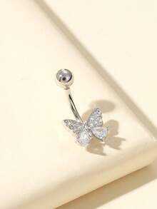 1 pieza Anillo para el ombligo con forma de mariposa sexy, de uso diario o playa para mujeres - Plateado - Ver 3