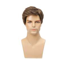 Mens Short Brown Wig Synthetic Replacement Costume Halloween Natural Hair Wigs
