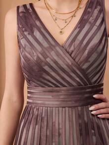 Mgiacy,New Arrival,V-Neck, Printed Mesh, Tie, Long Skirt With A Big Swing, High-End Evening Dress,FOR,Dinner Party - Purple - View 6