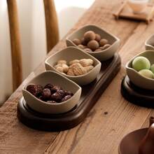 1 件乡村风格陶瓷碗配木盘、糖果盘、坚果盘、小吃碗、装饰性木托盘、适用于餐厅、酒店、咖啡厅、下午茶等场合的餐具 - 彩色 - 查看 5