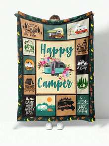 Cozy Soft Flannel Camping Blanket - Hypoallergenic Lightweight All-Season Throw With Camping Rules Design, Pine Trees & Camper Van Graphics - Made In USA, Perfect For RV Travel, Bed Decor, Camping Enthusiasts Gift,Sofa,Bed,Car,Bedroom,Living Room,Office,  Outdoor Camping, Beach,Wall Decoration Ships From USA - Multicolor 2 - View 6