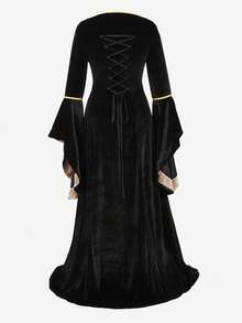 Women's Renaissance Costume  Medieval Dress Velvet Queen Dresses Victorian Vintage Halloween Cosplay - màu đen - Xem 4