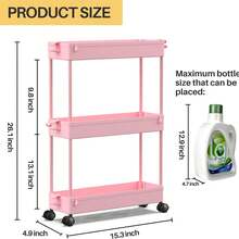 SPACEKEEPER Slim Rolling Storage Cart, 3 Tier Bathroom Storage Organizer Laundry Room Utility Cart Mobile Shelving Unit, Multi-Purpose For Kitchen Office Bathroom Laundry Narrow Places - Pink - View 2