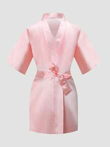 Young Girl Pink Long Sleeve Robe - Multicolor - View 3