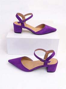 Fall/Winter 2025 Women's Spring/Summer New Open Back Low Heel Fashion Shoes, Versatile Suede Pointy Toe Elegant Solid Color Outdoor High Heel Sandals,Elegant,Women Pumps,Elegant,Pointed Heels - Purple - View 5