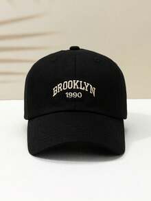 1 chiếc Mũ lưỡi trai thêu Brooklyn dành cho nữ, Mũ thường ngày thời trang dành cho cả nam và nữ dùng để chống nắng ngoài trời, có thể điều chỉnh, thích hợp cho du lịch mùa xuân thu, kỳ nghỉ ở bãi biển - màu đen - Xem 2