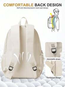 1 PC Solid White Commuting Versatile And Portable Back To School High-End Feeling Popularized Backpack,Multifunctional And Large Capacity Fashionable And Casual Large Capacity Portable Zipper School Bags,Travel Storage Stationery Storage,Vacation Essentials Satchel, For Headphones,Charger,Lipsticks,Cosmetics,Perfume,Skin Care And Beauty Products,For Nurses,Students,Keys,Holiday Gifts - 白色 - 查看 5