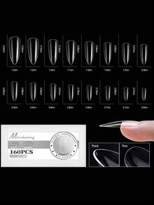 160/320 件预成型弧形全覆盖假指甲片软凝胶按压式法国杏仁胶囊棺材人造假指甲延长片 16 种尺寸