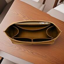 Bag Inserts For Tote Bag And Purse Solid Color Handbag Organizer With Zipper And Cup Holder - 棕色 - 查看 2