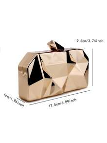 Nova bolsa de jantar com caixa de ferro e diamante da moda, bolsa de mão feminina com corrente de metal - Ouro - Ver 4