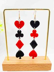 1 对亚克力扑克牌符号链式耳环，轻巧独特，适合休闲、度假、礼物和其他场合 - 彩色 - 查看 1