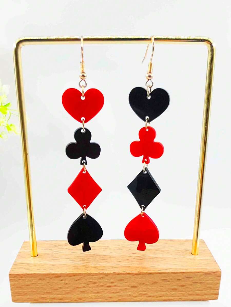 1 对亚克力扑克牌符号链式耳环，轻巧独特，适合休闲、度假、礼物和其他场合 - 彩色 - 查看 1