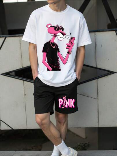 Warner Bros 2pcs/Set Warner Bros. Men's Casual Printed T-Shirt & Shorts Summer Outfit
