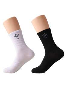 1/2/5/10 Paar unifarbene Socken mit Kreuz-Muster, unisex, ideal für Lässig, Outdoor-Sport und Aktivitäten wie Laufen, Radfahren, mit elastischen Bändern