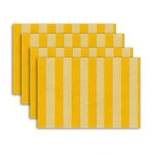 4 件黄色条纹餐垫，矩形亚麻布装饰桌垫，餐厅、厨房、派对餐垫 - 黃色 - 查看 5