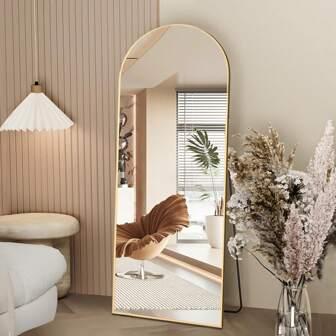 Spiegel in voller Länge 162cm*53cm, Arch Floor Mirror with Stand Arched Mirror Full Body Mirror Black Standing Hanging or Leaning Against Wall for Bedroom Entry golden