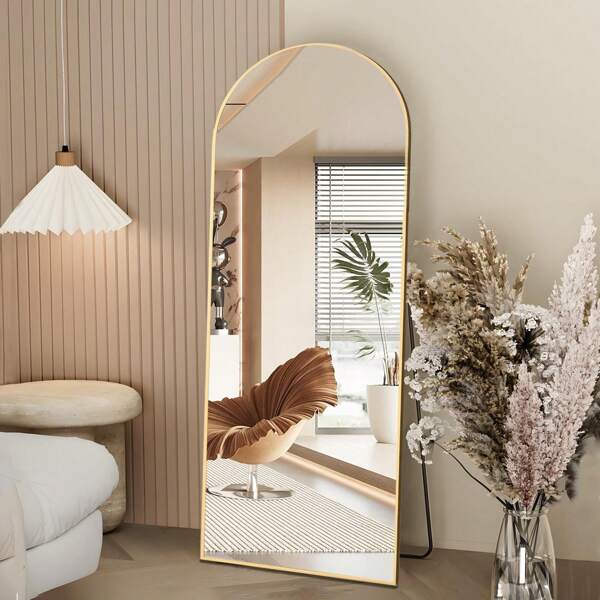 Spiegel in voller Länge 162cm*53cm, Arch Floor Mirror with Stand Arched Mirror Full Body Mirror Black Standing Hanging or Leaning Against Wall for Bedroom Entry golden