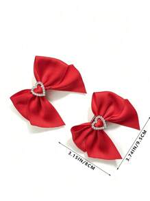 2pcs Solid Color Heart & Bow Hair Clips, Suitable For Bangs And Short Hair Daily Use ,Hair Accessory ,School Accessories