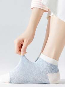5 Pares (Estilos Aleatórios) Meias Curtas Estilo Japonês para Mulheres, Verão Boca Rasa Listrada Retalhos Urso Corte Baixo Respirável Alto Meias Fofas